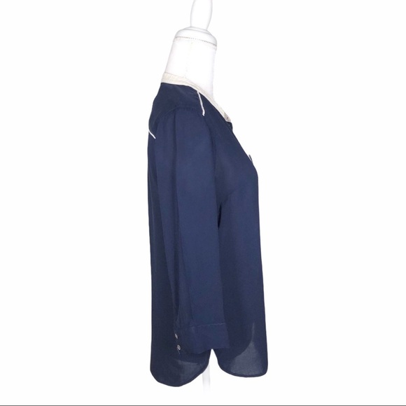 Anthropologie Maeve monogram E elephant blouse top small navy blbue - Picture 8 of 12